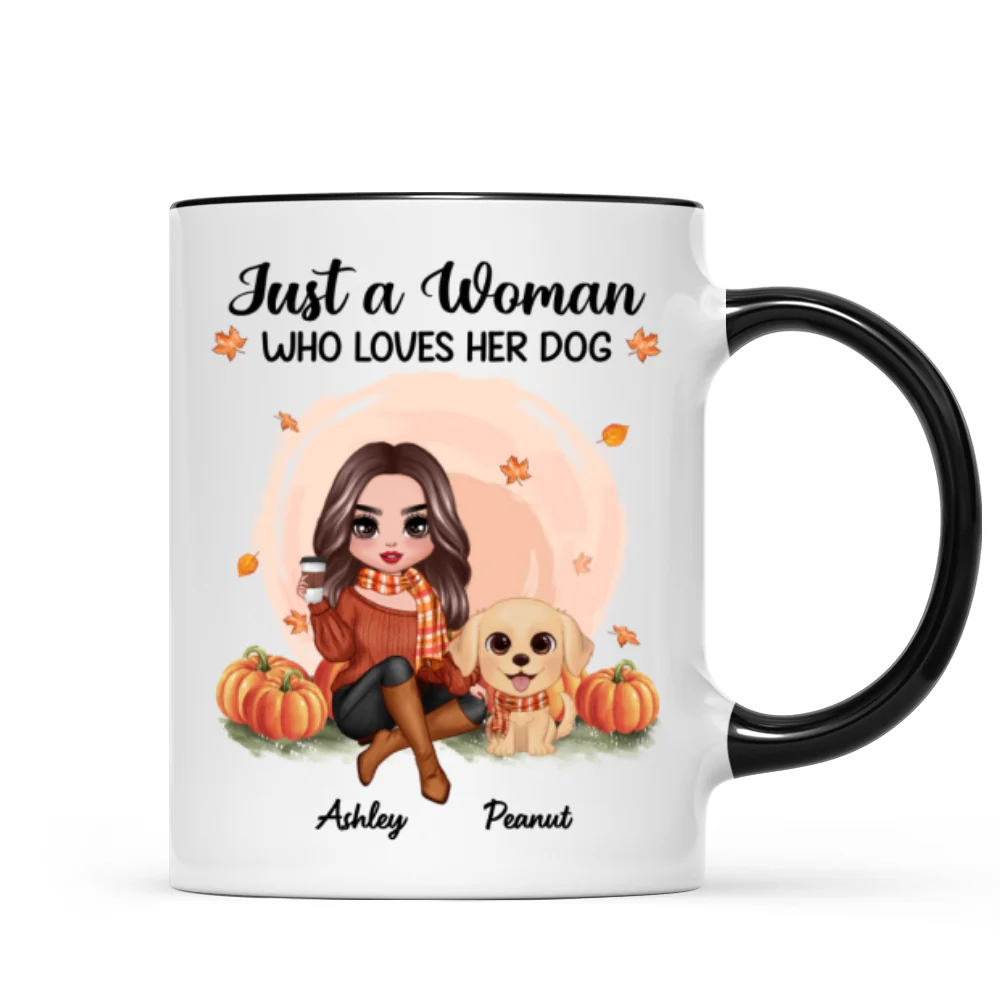 Fall Season Doll Woman And Watercolor Cute Dogs In Pumpkin Patch Personalized Mug - Image 5