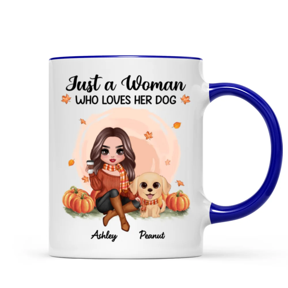 Fall Season Doll Woman And Watercolor Cute Dogs In Pumpkin Patch Personalized Mug - Image 6