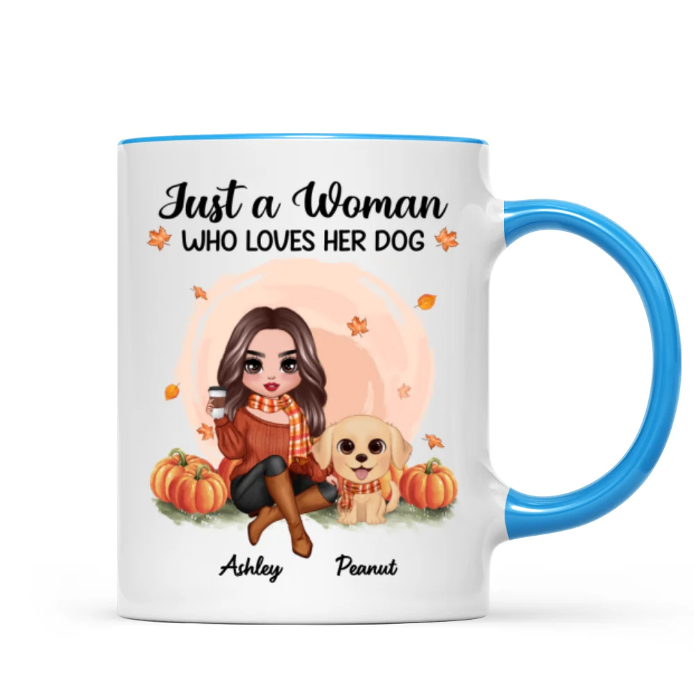 Fall Season Doll Woman And Watercolor Cute Dogs In Pumpkin Patch Personalized Mug - Image 8