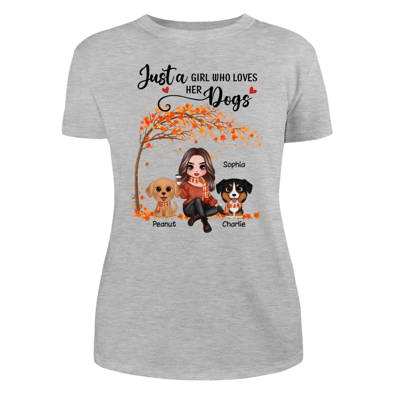 Fall Season Doll Woman Sitting With Watercolor Cute Dogs Personalized Shirt - Image 10
