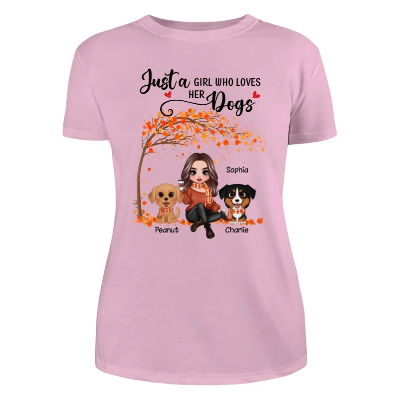 Fall Season Doll Woman Sitting With Watercolor Cute Dogs Personalized Shirt - Image 11