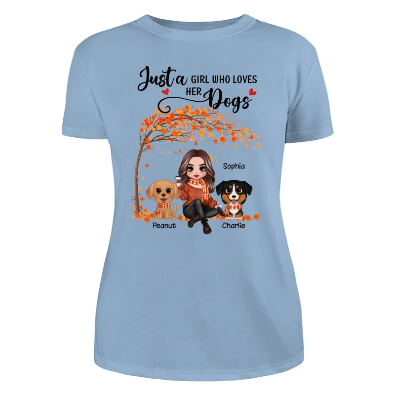 Fall Season Doll Woman Sitting With Watercolor Cute Dogs Personalized Shirt - Image 12