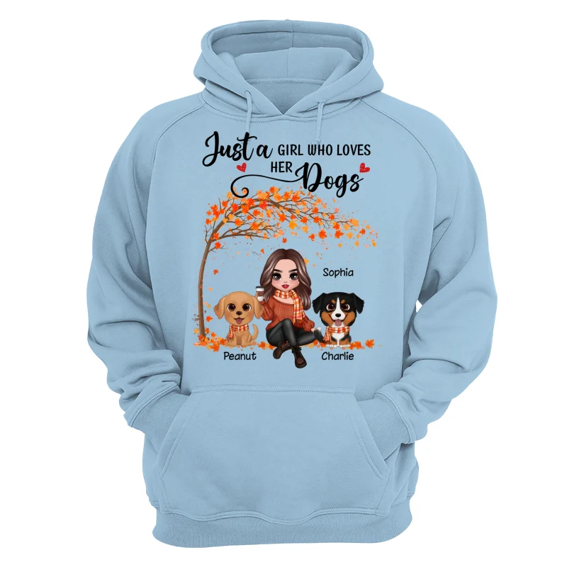 Fall Season Doll Woman Sitting With Watercolor Cute Dogs Personalized Shirt - Image 16