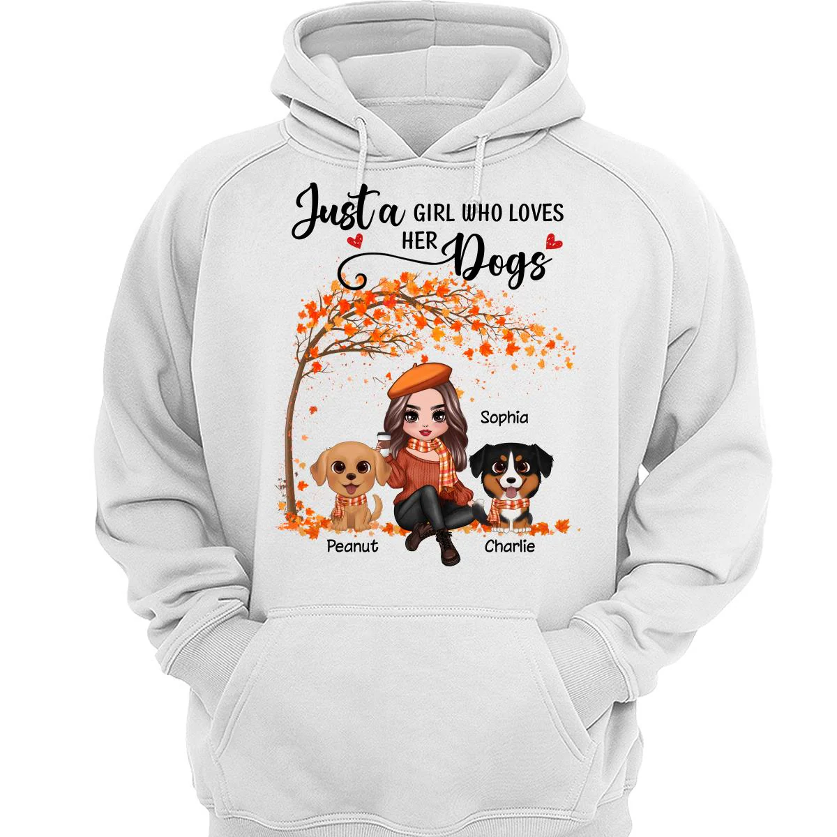 Fall Season Doll Woman Sitting With Watercolor Cute Dogs Personalized Shirt - Image 3