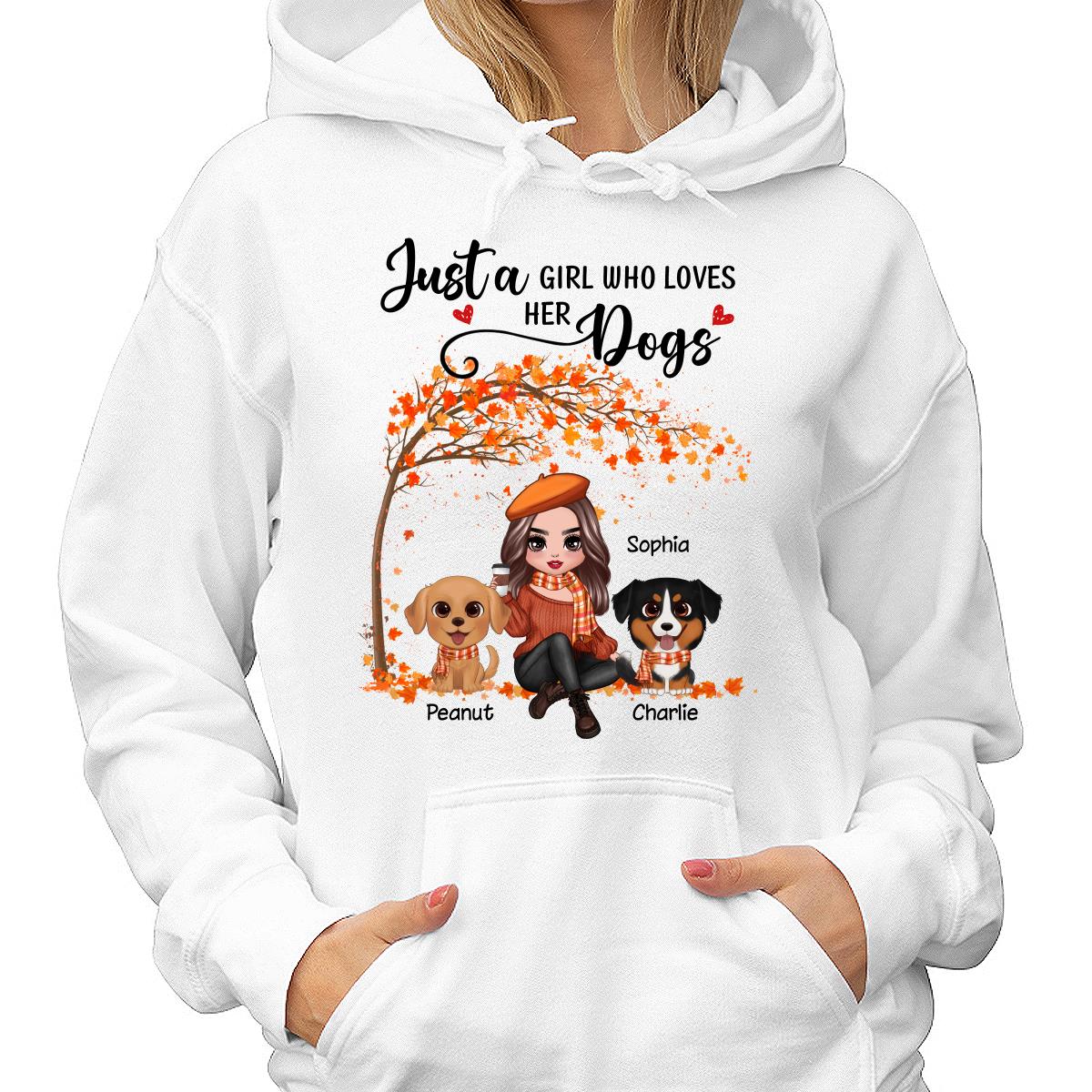 Fall Season Doll Woman Sitting With Watercolor Cute Dogs Personalized Shirt - Image 4