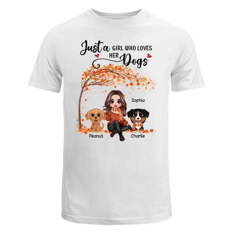 Fall Season Doll Woman Sitting With Watercolor Cute Dogs Personalized Shirt - Image 5