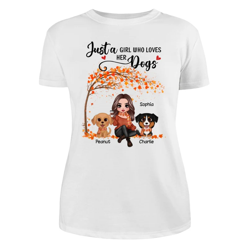 Fall Season Doll Woman Sitting With Watercolor Cute Dogs Personalized Shirt - Image 9