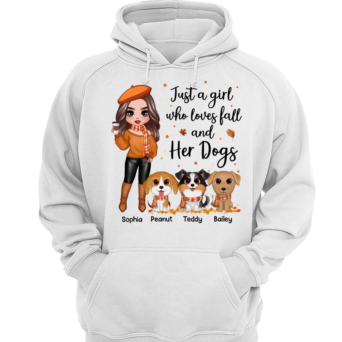 Fall Season Doll Woman Standing With Watercolor Cute Dogs Personalized Shirt - Image 3