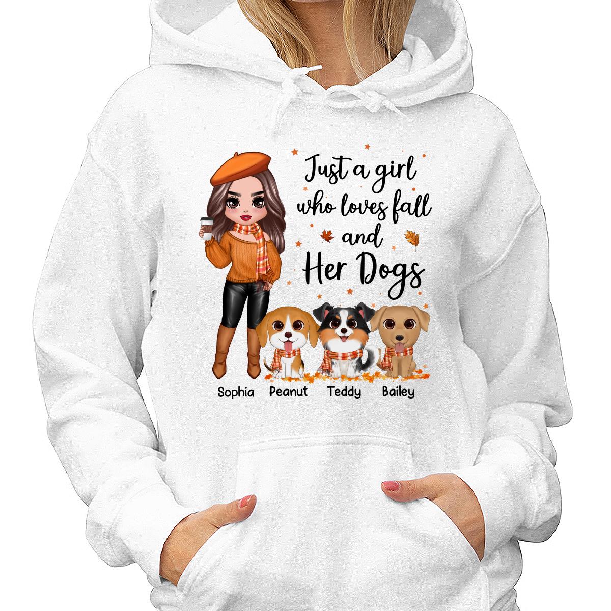 Fall Season Doll Woman Standing With Watercolor Cute Dogs Personalized Shirt - Image 4