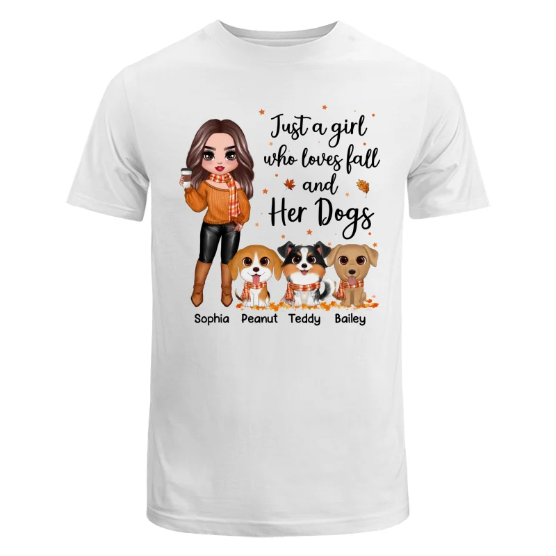 Fall Season Doll Woman Standing With Watercolor Cute Dogs Personalized Shirt - Image 5
