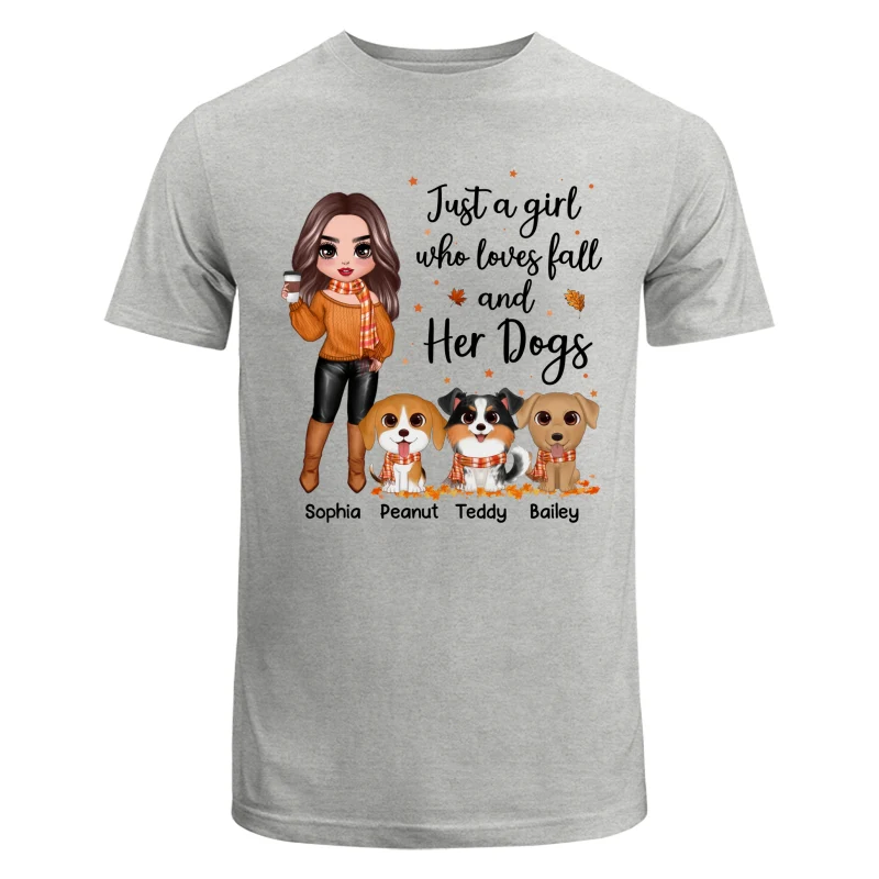 Fall Season Doll Woman Standing With Watercolor Cute Dogs Personalized Shirt - Image 6