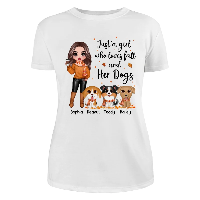 Fall Season Doll Woman Standing With Watercolor Cute Dogs Personalized Shirt - Image 9