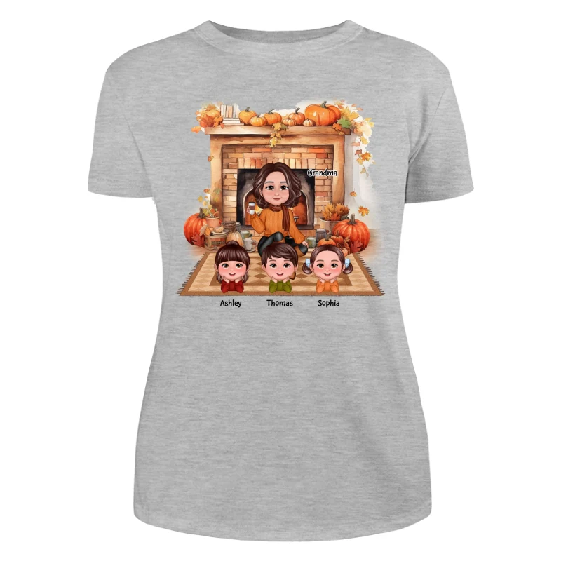 Fall Season Fireplace Grandma Mom Kids Personalized Shirt - Image 10