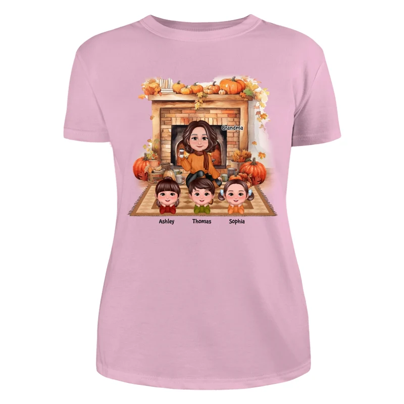 Fall Season Fireplace Grandma Mom Kids Personalized Shirt - Image 11