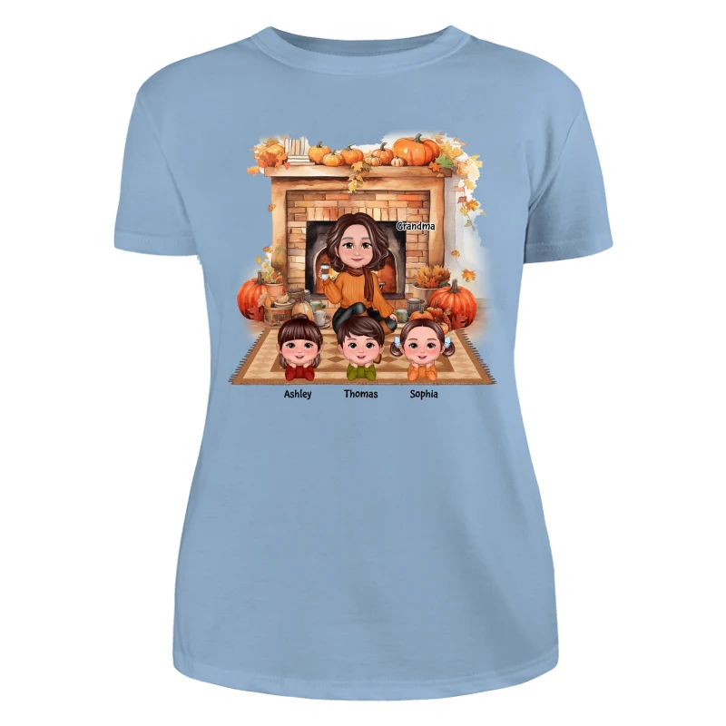 Fall Season Fireplace Grandma Mom Kids Personalized Shirt - Image 12