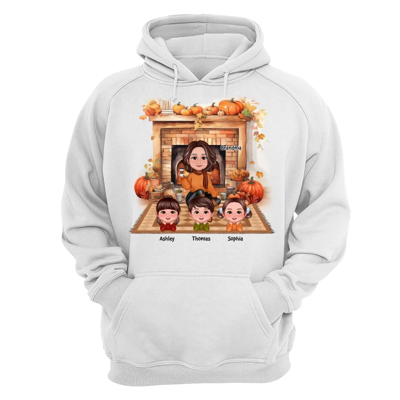 Fall Season Fireplace Grandma Mom Kids Personalized Shirt - Image 13