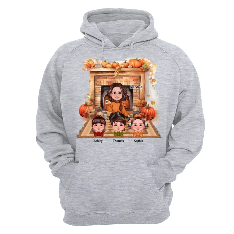 Fall Season Fireplace Grandma Mom Kids Personalized Shirt - Image 14