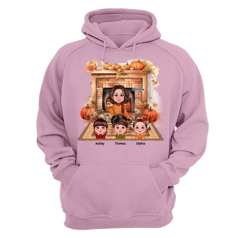 Fall Season Fireplace Grandma Mom Kids Personalized Shirt - Image 15