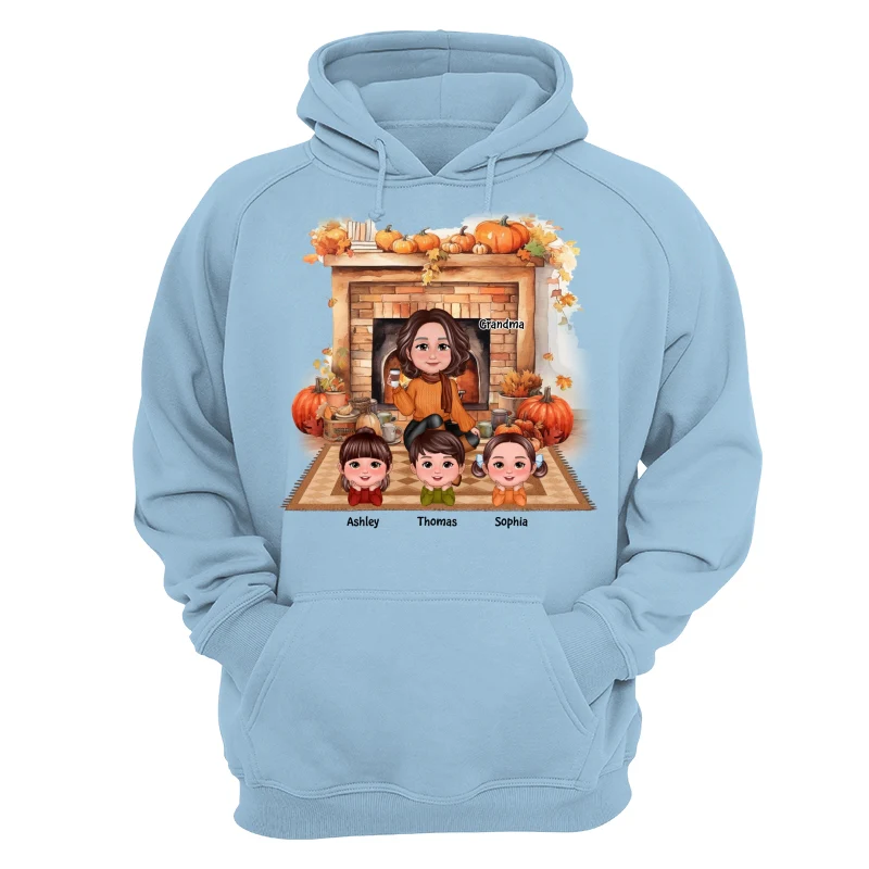 Fall Season Fireplace Grandma Mom Kids Personalized Shirt - Image 16