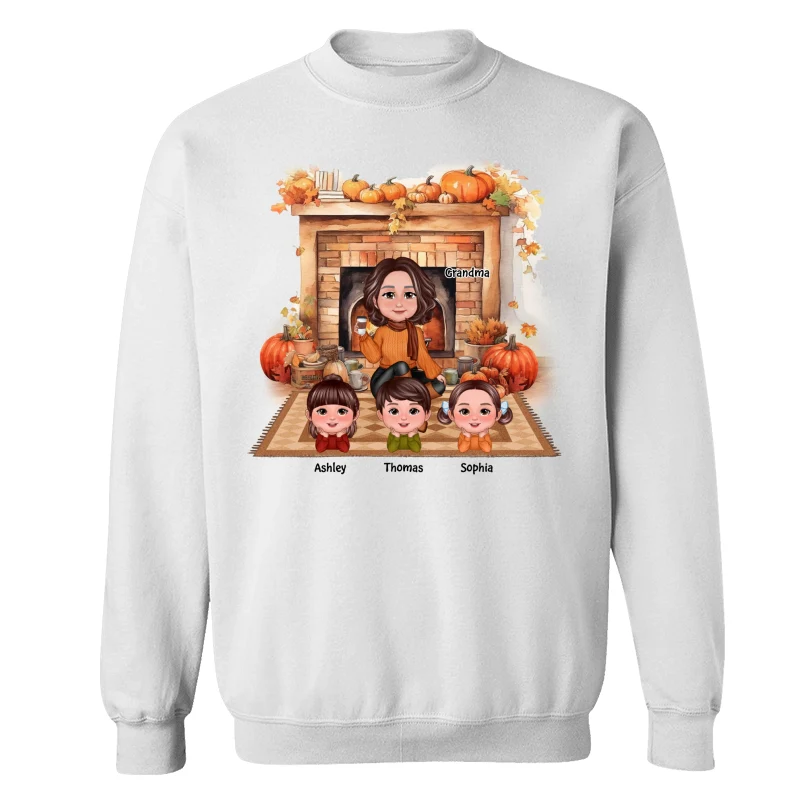 Fall Season Fireplace Grandma Mom Kids Personalized Shirt - Image 17
