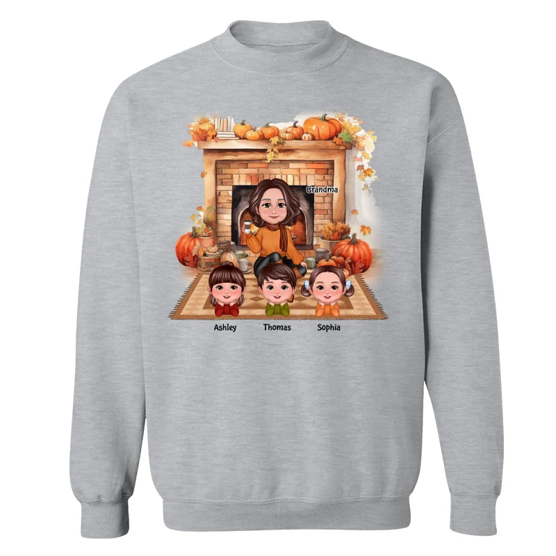 Fall Season Fireplace Grandma Mom Kids Personalized Shirt - Image 18