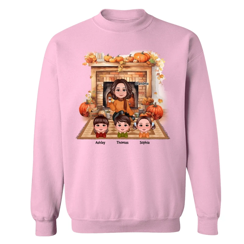 Fall Season Fireplace Grandma Mom Kids Personalized Shirt - Image 19