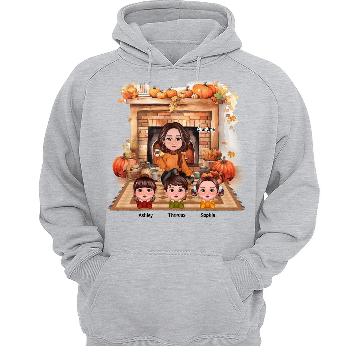 Fall Season Fireplace Grandma Mom Kids Personalized Shirt - Image 3