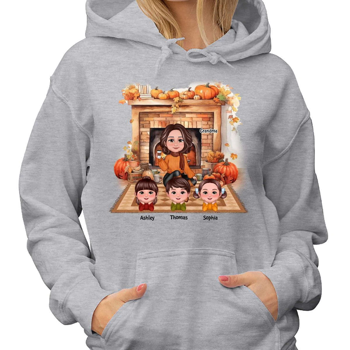 Fall Season Fireplace Grandma Mom Kids Personalized Shirt - Image 4