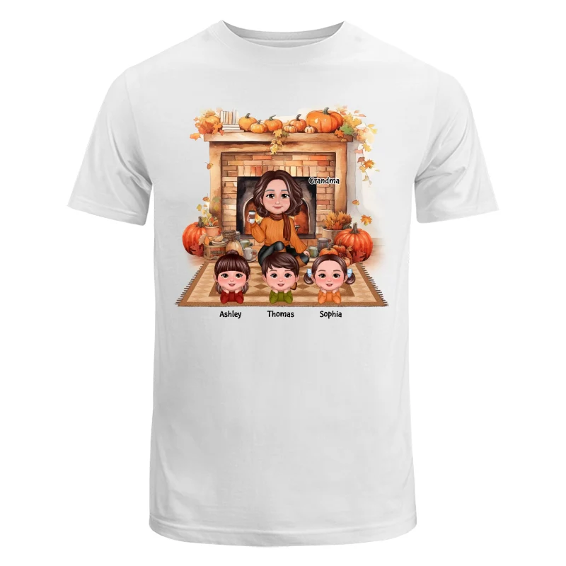 Fall Season Fireplace Grandma Mom Kids Personalized Shirt - Image 5