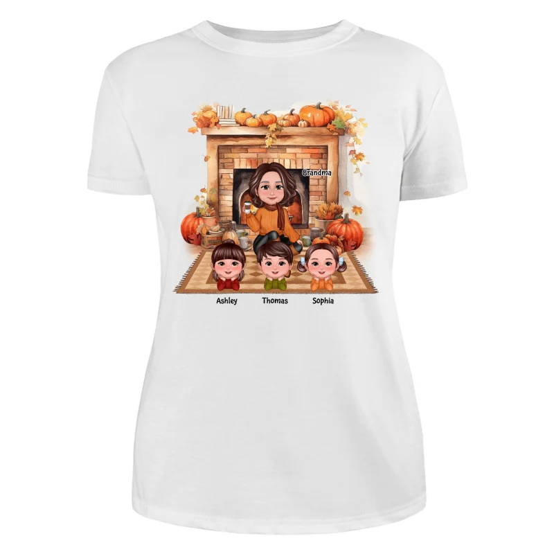 Fall Season Fireplace Grandma Mom Kids Personalized Shirt - Image 9