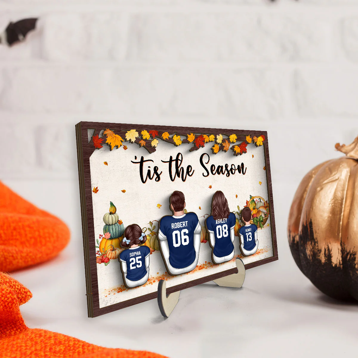 Fall Season Football Family Sitting Personalized 2-Layer Wooden Plaque, Gift For Husband, Wife, Dad, Mom - Image 3