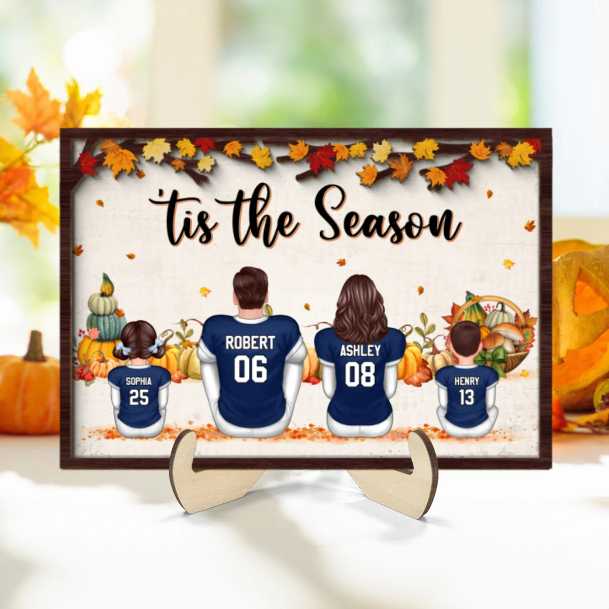 Fall Season Football Family Sitting Personalized 2-Layer Wooden Plaque, Gift For Husband, Wife, Dad, Mom - Image 8