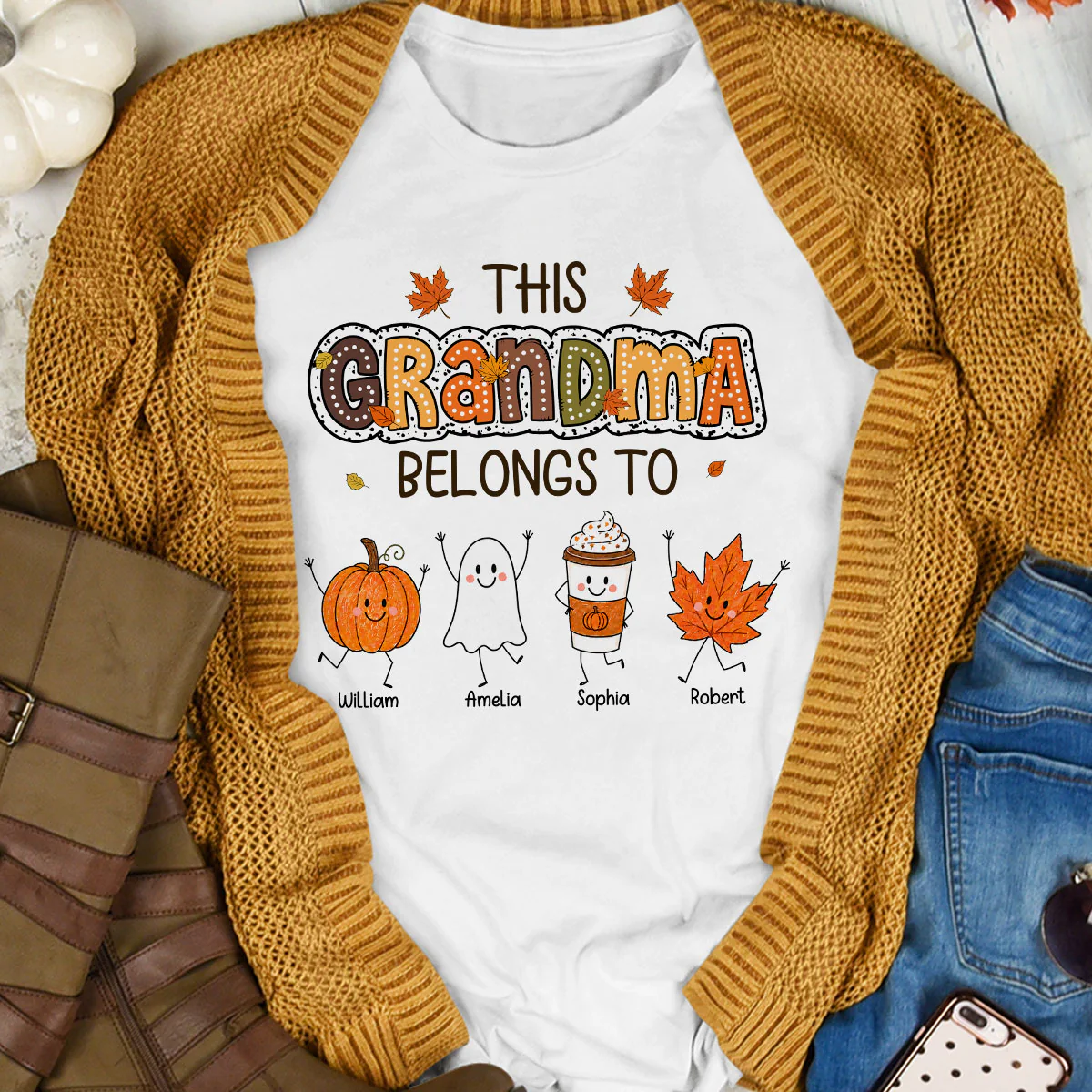 Fall Season Funny Kids This Grandma Belongs To - Personalized Shirt - Gift For Grandmas, Moms - Image 2