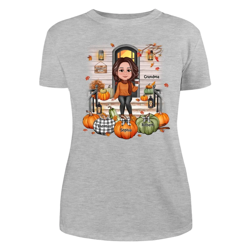 Fall Season Grandma Mom Front Porch Pumpkins Personalized Shirt - Image 10