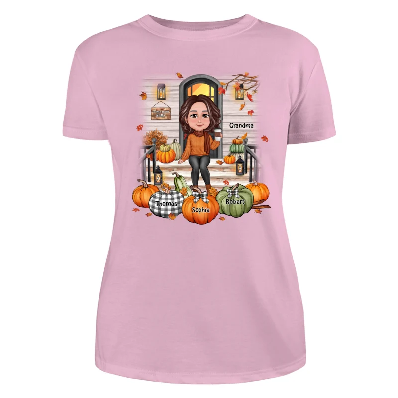 Fall Season Grandma Mom Front Porch Pumpkins Personalized Shirt - Image 11
