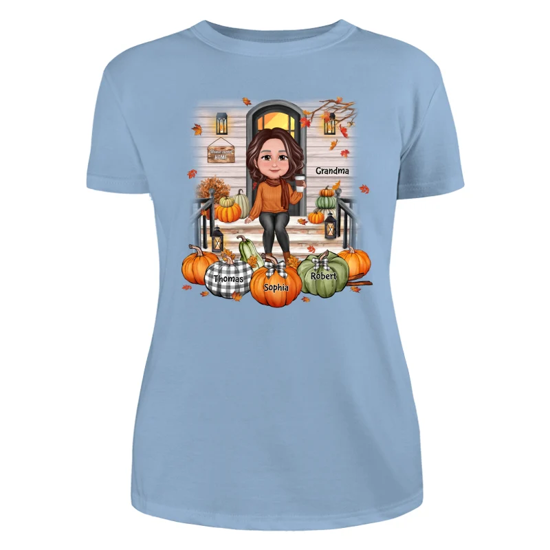 Fall Season Grandma Mom Front Porch Pumpkins Personalized Shirt - Image 12