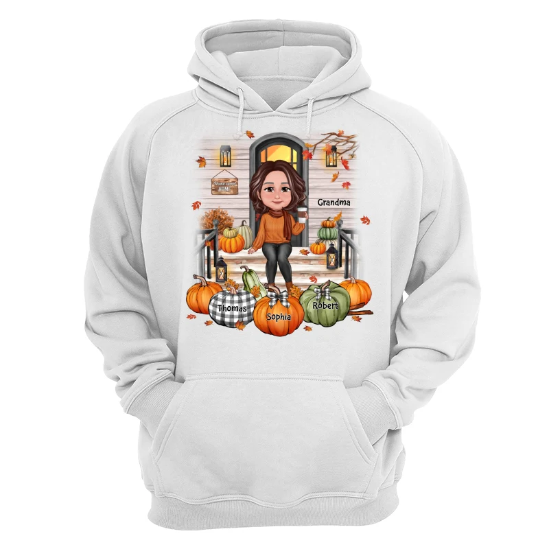 Fall Season Grandma Mom Front Porch Pumpkins Personalized Shirt - Image 13