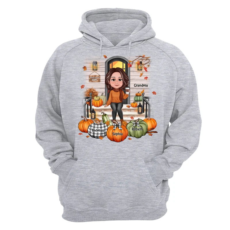 Fall Season Grandma Mom Front Porch Pumpkins Personalized Shirt - Image 14