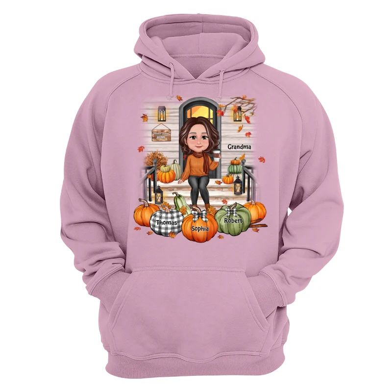 Fall Season Grandma Mom Front Porch Pumpkins Personalized Shirt - Image 15
