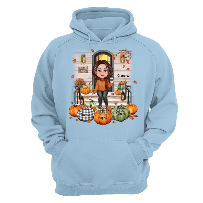 Fall Season Grandma Mom Front Porch Pumpkins Personalized Shirt - Image 16