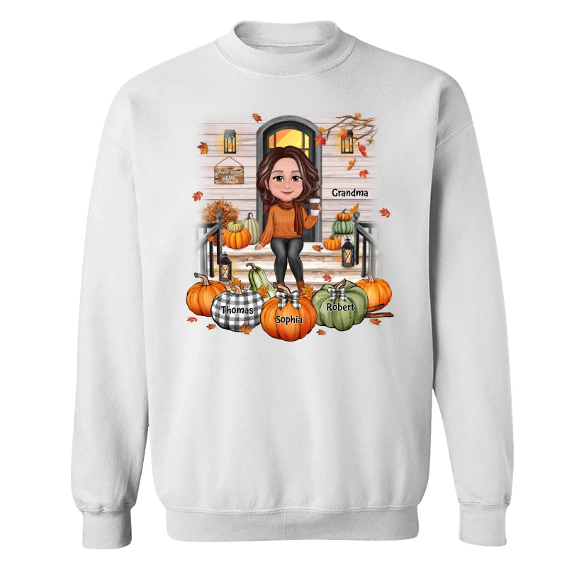 Fall Season Grandma Mom Front Porch Pumpkins Personalized Shirt - Image 17