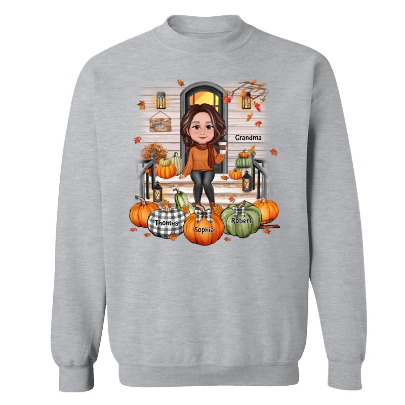 Fall Season Grandma Mom Front Porch Pumpkins Personalized Shirt - Image 18