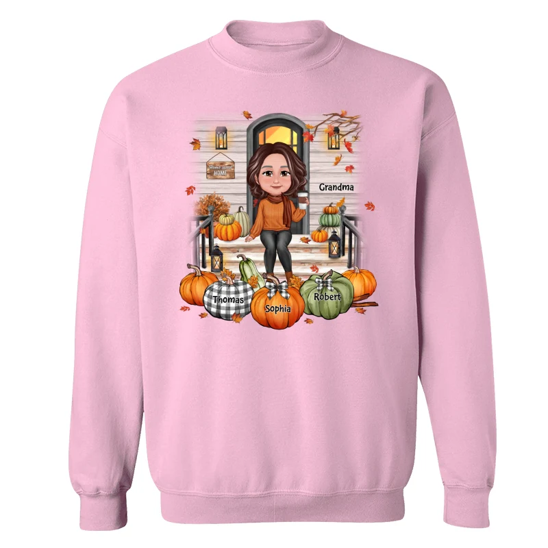 Fall Season Grandma Mom Front Porch Pumpkins Personalized Shirt - Image 19