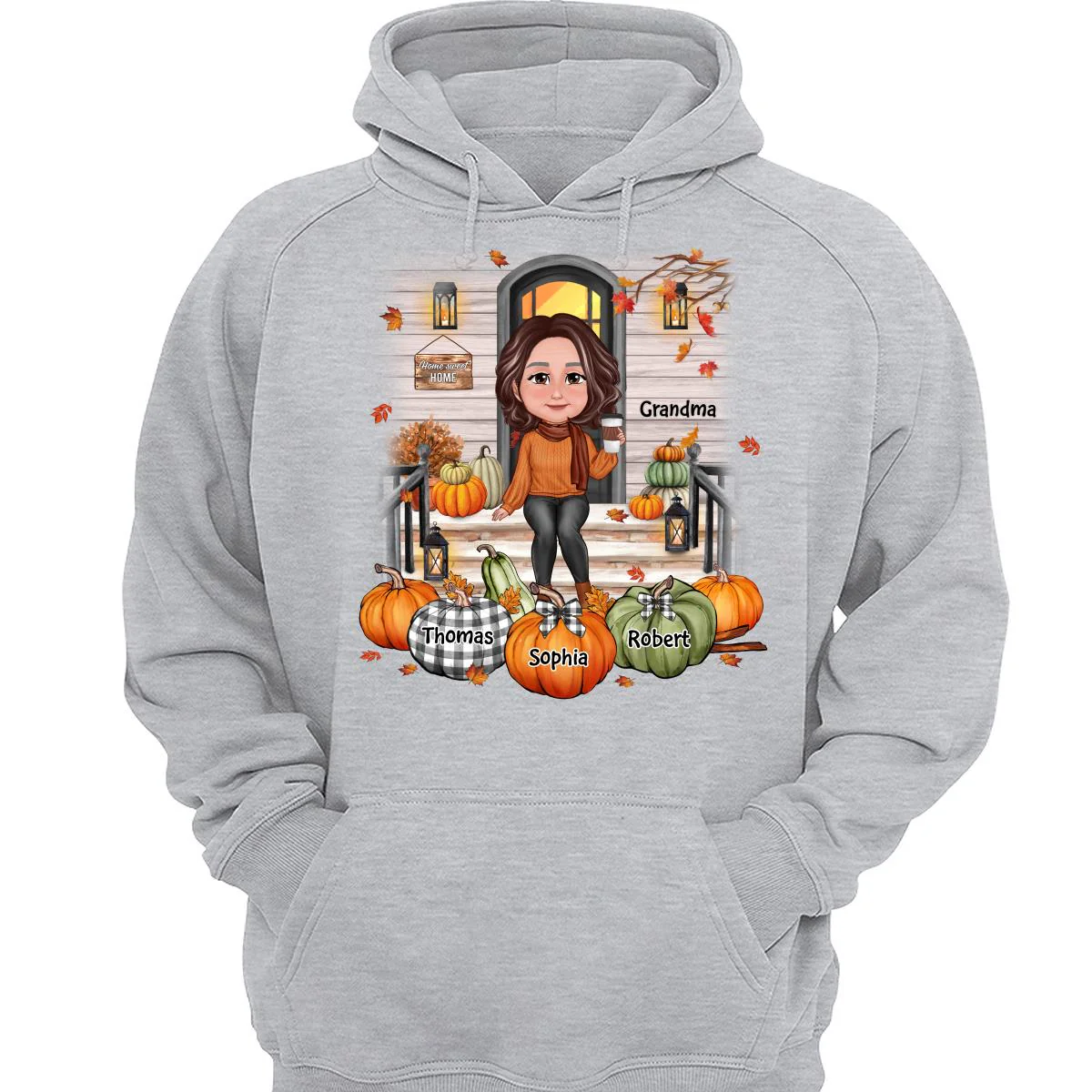 Fall Season Grandma Mom Front Porch Pumpkins Personalized Shirt - Image 3