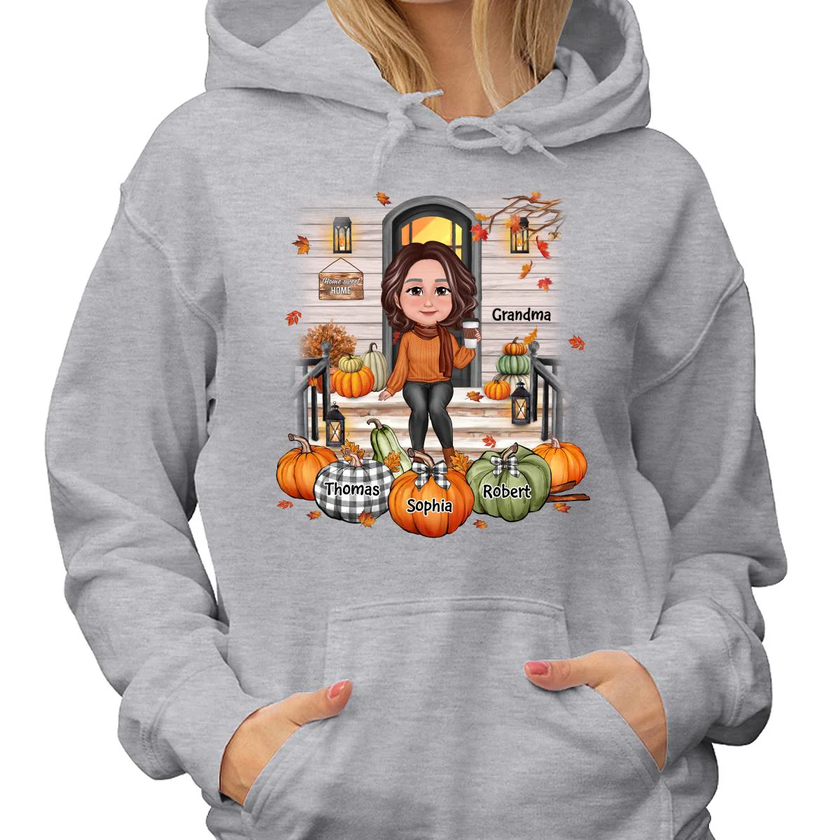 Fall Season Grandma Mom Front Porch Pumpkins Personalized Shirt - Image 4