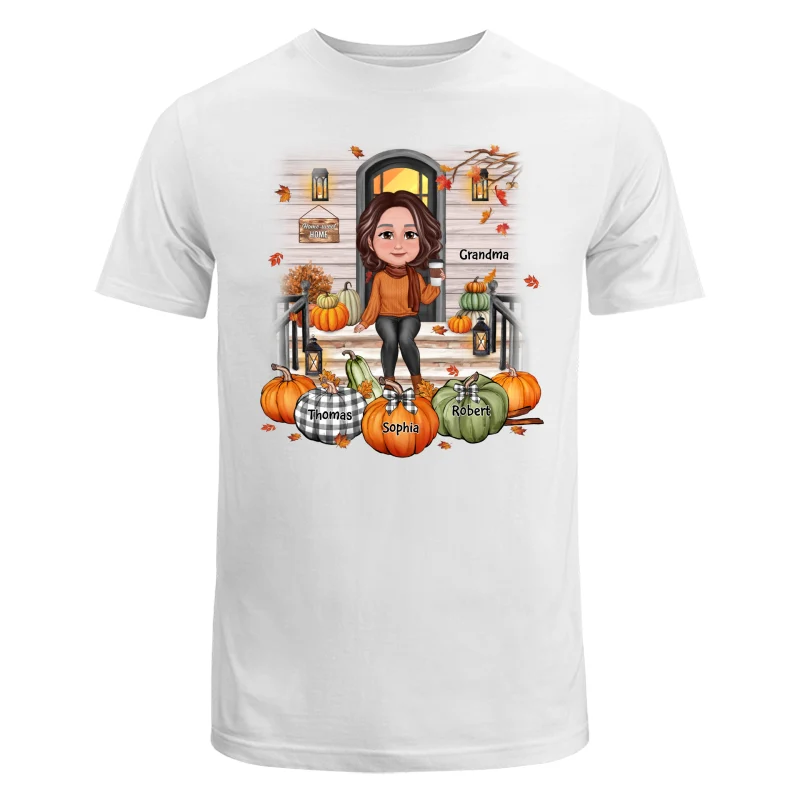 Fall Season Grandma Mom Front Porch Pumpkins Personalized Shirt - Image 5