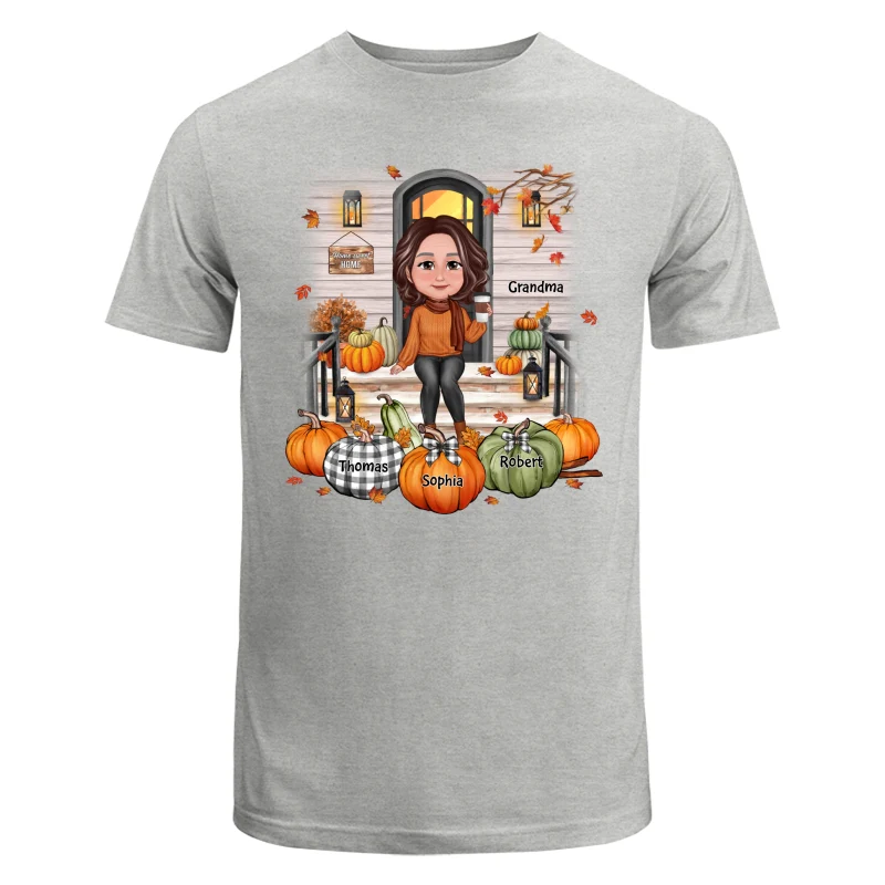 Fall Season Grandma Mom Front Porch Pumpkins Personalized Shirt - Image 6