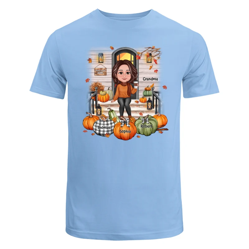 Fall Season Grandma Mom Front Porch Pumpkins Personalized Shirt - Image 8