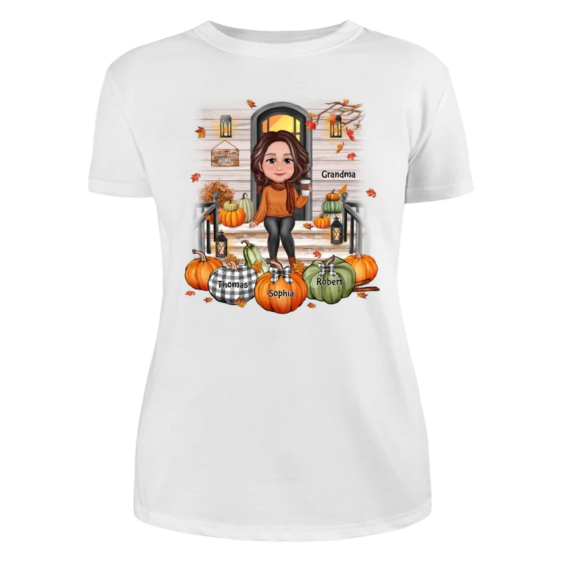 Fall Season Grandma Mom Front Porch Pumpkins Personalized Shirt - Image 9