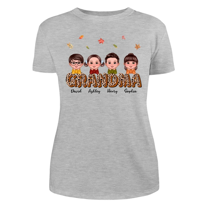 Fall Season Grandma Mom Kids On Text Leopard Personalized Shirt - Image 10